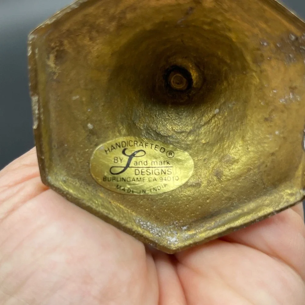 Landmark Designs Vintage Brass Candlestick Holders Set of 2 Hexagon Base India
